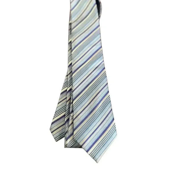 Adrienne Vittadini Mens Tie Necktie Diagonal Blue Purple Gray Stripe 3” X 61” - Picture 2 of 4